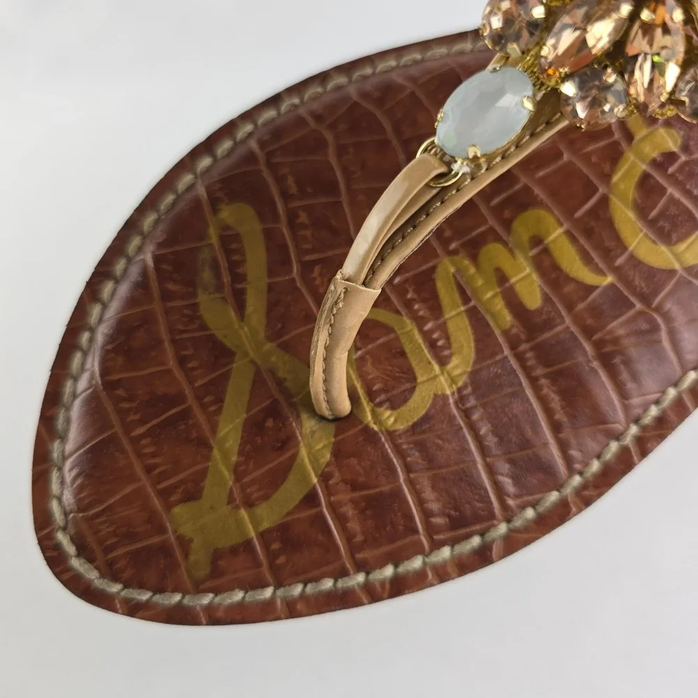 Sam Edelman Grayson Cognac Croc Crystal Embellished Thong Sandals 8M - Picture 9 of 16